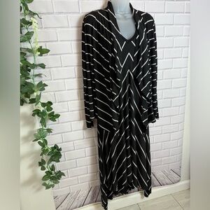 Chic Black and White Striped midi sleeveless Dress with cardigan /size M & L